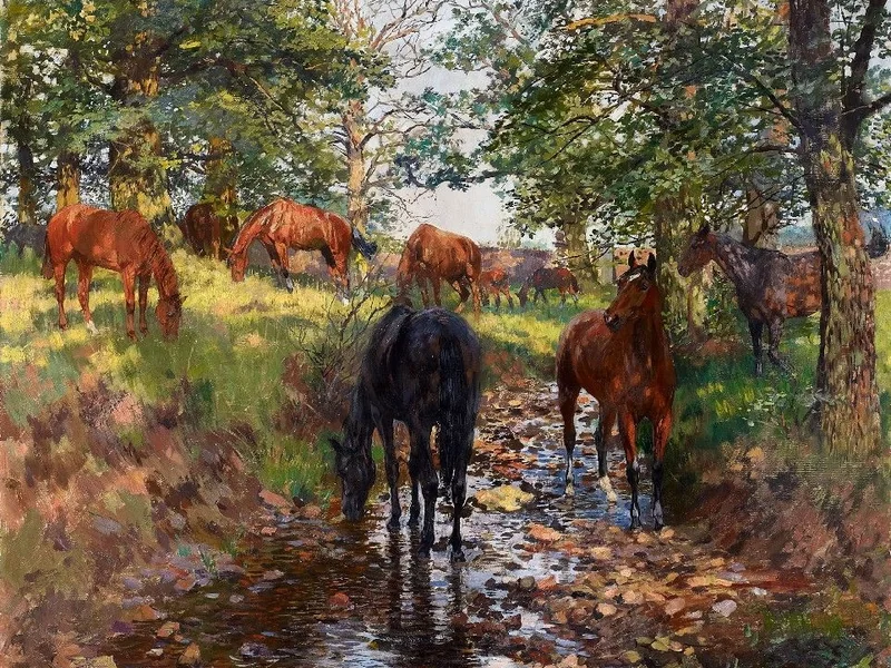 1854-Theodor Rocholl - Cavalli nel Mauerpark a Sababurg